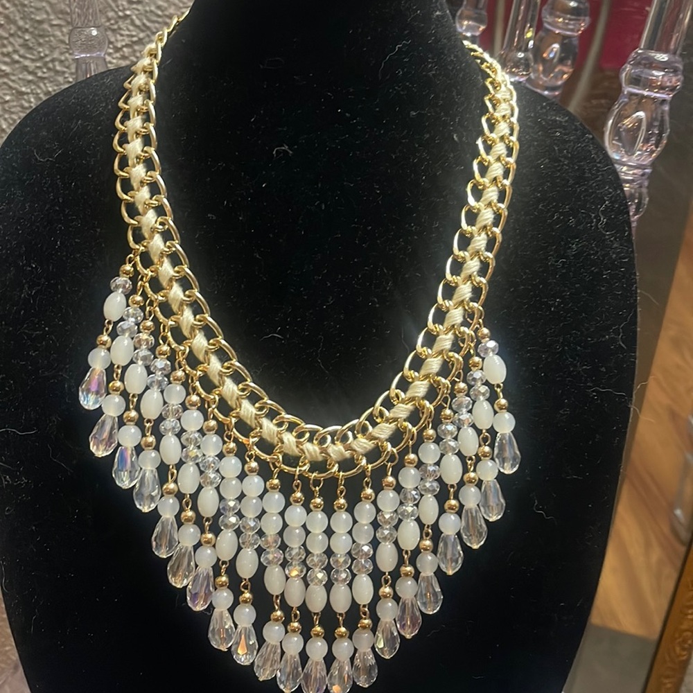 White  and gold statement necklace